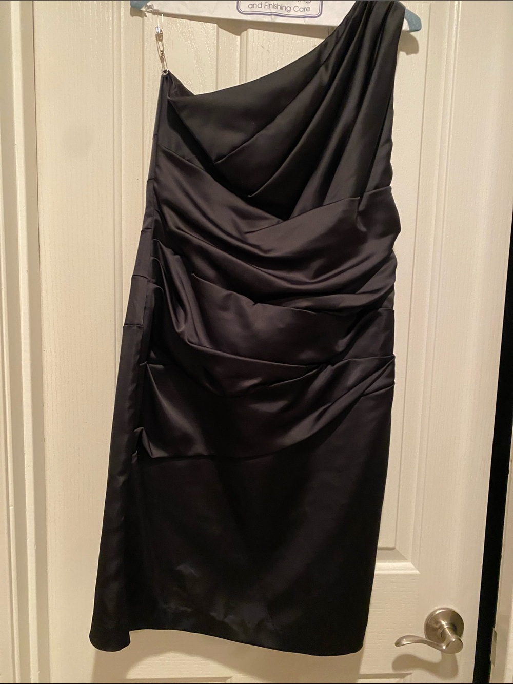 One-Shoulder Black Satin Cocktail Dress